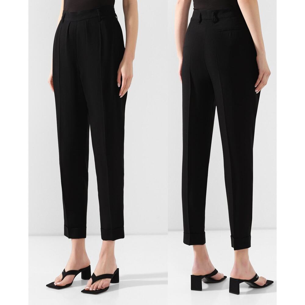 Ann Demeulemeester Pleated Trouser Black Fleecewool Cuffed Relaxed Fit SZ 8 NWT